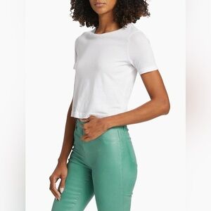 L’Agence Donna White Cotton Crop T-Shirt Large